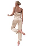 Cross border leisure style ice silk home clothing, suspender pants, pajamas, women's spring/summer lace up thin straight leg pants, home set