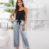 Ice silk pajamas for women, summer camisole dress and pants set, new minimalist and casual simulation silk, can be worn externally for women's home wear