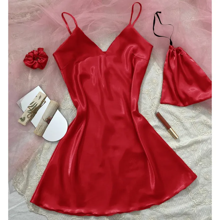 Women's mid size suspender sleepwear, fashionable and sexy thin ice silk home clothing, summer simulation silk face dress