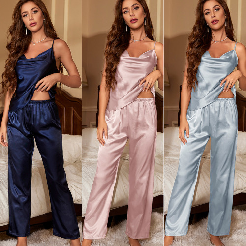 Denilyn thin ice silk pajamas for women can be worn as an outerwear for casual home wear. Women's fashionable and sexy pajama suspender set
