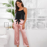 Ice silk pajamas for women, summer camisole dress and pants set, new minimalist and casual simulation silk, can be worn externally for women's home wear
