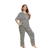 Summer simulation silk black panther print oversized pajamas for women's fashion casual pajama sets, sexy women's home clothing wholesale