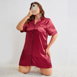 Danilin Spring Women's Large Size Pajamas Silk Ice Silk Thin Long sleeved Cardigan Imitation Silk Simple Sexy Home Fury