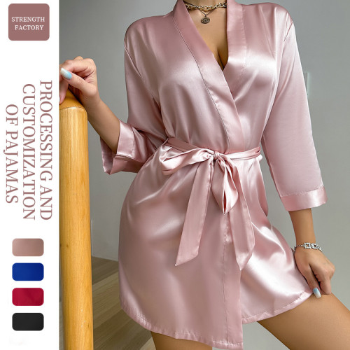 Sexy solid color jumpsuit pajama dress, summer thin breathable suspender dress, home clothing, new ice silk pajama for women
