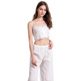 Wholesale of cross-border new pajamas for women in summer, sexy wide open navel suspender pants, loose and comfortable home clothing sets