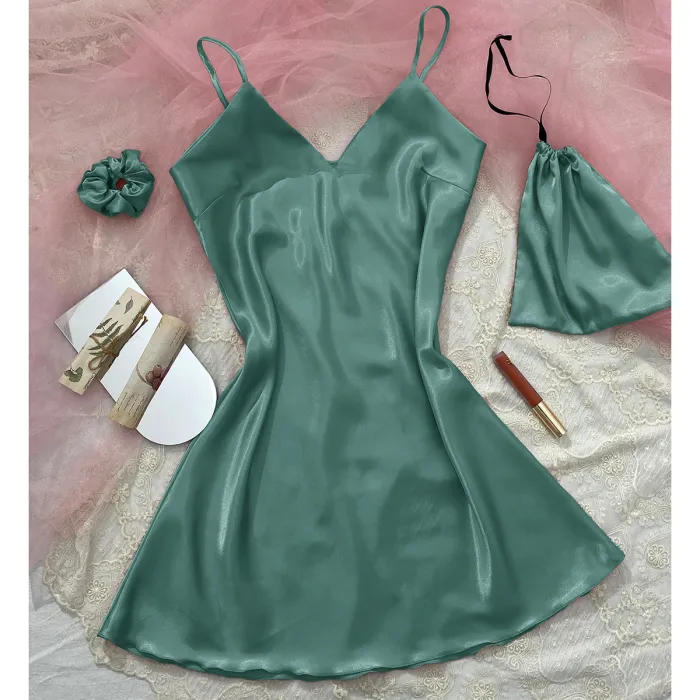 Women's mid size suspender sleepwear, fashionable and sexy thin ice silk home clothing, summer simulation silk face dress