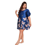 Danilin Spring/Summer Plus Women's Sexy Nightgown Long Ice Silk Crane Nightgown Thin Morning Robe Women