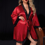 Wholesale of European and American cross-border oversized pajamas for sexy women, long red bathrobes, loose and comfortable home pajamas