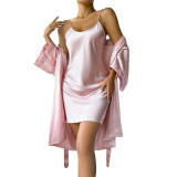 New Ice Silk Nightgown Sexy Can be Outworn Home Fury Women's Simulation Silk Cardigan Lace up Hanging Dress Outer Robe Set
