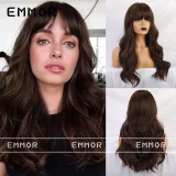 Amazon's best-selling air bangs, large waves, long curly hair, gradient brown, black brown, multi-color European and American wigs for women