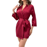 Cross border pajamas, women's summer European and American styles, women's lace up bathrobes, sexy morning gowns, home clothing, can be worn externally with ice silk pajamas