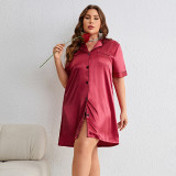 Danilin Spring Women's Large Size Pajamas Silk Ice Silk Thin Long sleeved Cardigan Imitation Silk Simple Sexy Home Fury