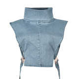 Jeans wash water pile collar sleeveless cargo short vest woman tops
