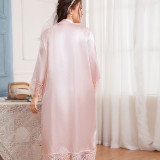 Plus size summer pajamas minimalist casual cardigan pajamas long sleeved home clothing medium length bathrobe ice silk pajamas for women