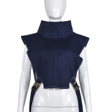 Jeans wash water pile collar sleeveless cargo short vest woman tops