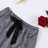 New striped three piece pajamas, women's thin suspender shorts, long pants set, comfortable and loose, sexy home clothing