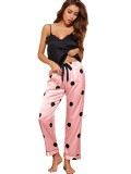 New dark green pajamas for women's summer V-neck suspender pants two-piece set with loose polka dots for comfortable home wear