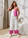 Cross border ice silk pajamas, women's minimalist dual color suspender pants set, summer thin and loose fitting women's home clothing