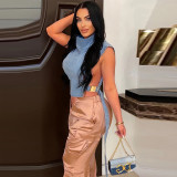 Jeans wash water pile collar sleeveless cargo short vest woman tops