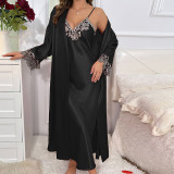 Women's autumn and winter mid length hanging skirt jacket two-piece set for casual home wear, women's imitation silk lace up sexy set