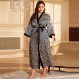 Spring and summer sexy imitation silk oversized pajamas, simple and loose cardigan, lace up bathrobe, thin home clothing, pajamas