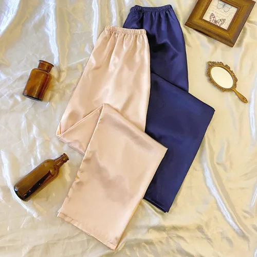 Imitation Silk Women's Four Seasons Casual Sleeping Pants Thin Loose Pants Home Clothing Spring and Autumn Home Comfortable Sleeping Pants