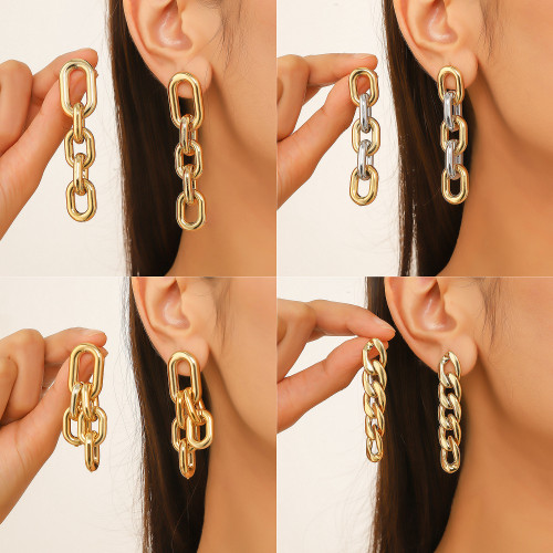 Cross border European and American Amazon exaggerated earring chain style retro earrings fashion trend gold acrylic earrings