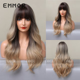 European and American white style, Amazon cross-border foreign trade exclusive air bangs, gradient golden waves, long curly wigs