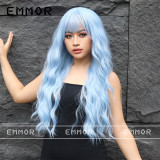 Wig Women's Long Hair Sky Blue Long Curly Hair Wave Curly Daily Lolita Natural Round Face Cross border Full Head Set