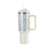 Second generation hot silver leopard pattern insulated cup, 304 stainless steel insulated cup, ice cream cup, handheld straw insulated cup, car cup