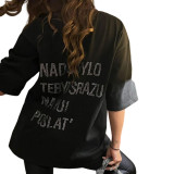 Hot Diamond Letter White Short sleeved Top for Women Summer Loose Versatile Instagram Design Feeling Small and Popular European and American Fashion Brand T-shirt for Women