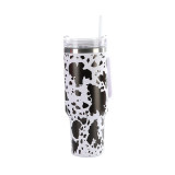 Cross border hot selling 5D cow pattern insulated cup ins stainless steel straw cup stainless steel straw insulated cup car cup