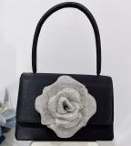 French style small fragrance bag, European and American personalized diamond inlaid rose small square bag, Instagram super hot full diamond single shoulder crossbody carrying bag