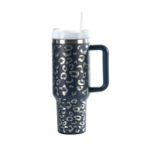 Second-generation laser leopard print insulated cup, large capacity stainless steel car cup, 40oz car mounted cold insulation ice cream cup, insulated cup