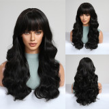 Wig Women's Long Hair Factory Stock Long Curled Hair Natural Black Full Head Set Micro Curled Fake Chemical Fiber Hair Full Head Set