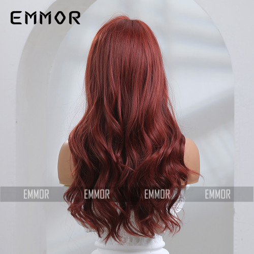 New style Qi liuhaijiang red wine big wave long curly hair high temperature silk European and American wig set female full head set