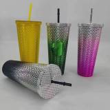 Creative plastic straw cup, large capacity 710ML, multi-color durian cup, straw cup