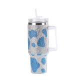 First generation rubber diamond cow pattern insulated cup, car mounted stainless steel car cup, creative diamond inlaid handle, straw insulated cup