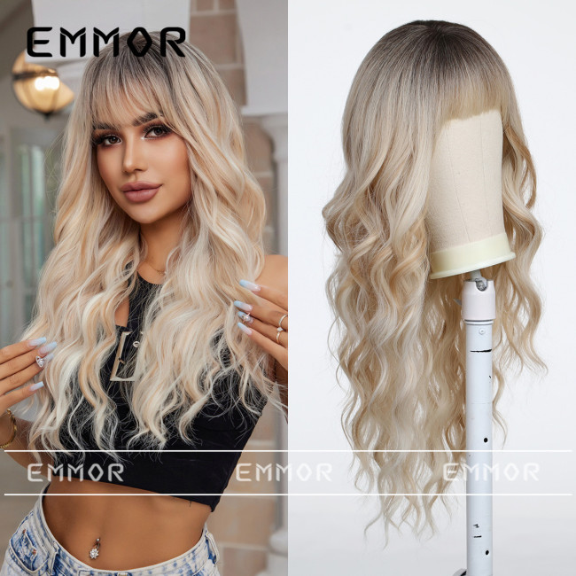 Wig female long hair natural fluffy full head cover type multi-color and multi-style new products fashion Qi bangs big wave curl hair