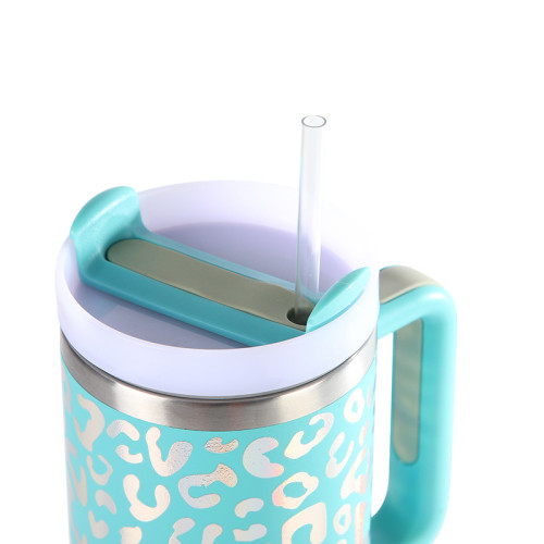 Second generation hot silver leopard pattern insulated cup, 304 stainless steel insulated cup, ice cream cup, handheld straw insulated cup, car cup