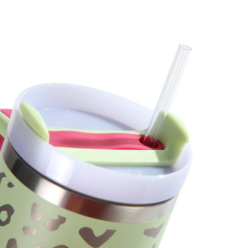 Second-generation laser leopard print insulated cup, large capacity stainless steel car cup, 40oz car mounted cold insulation ice cream cup, insulated cup