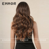 Emmor European and American Foreign Trade Women's Wig Center Split Gradient Deep Brown Curly Hair Big Wave Full Head Set