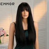Amazon's best-selling foreign trade product, black long straight hair with straight bangs, natural daily chemical fiber headband, European and American wig for women