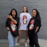 Cross border European goods new nesting doll print loose short sleeved T-shirt for women in spring and summer lazy temperament casual top for women in foreign trade