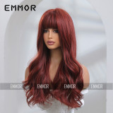 New style Qi liuhaijiang red wine big wave long curly hair high temperature silk European and American wig set female full head set