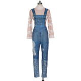 European and American fashion denim camisole printed jumpsuit Wish Dunhuang eBay best-selling high neckline slim fit jumpsuit