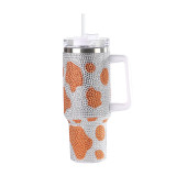 First generation rubber diamond cow pattern insulated cup, car mounted stainless steel car cup, creative diamond inlaid handle, straw insulated cup