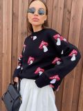 Instagram style niche mushroom printed sweater women's loose top autumn and winter casual lazy style long sleeved woolen jacket