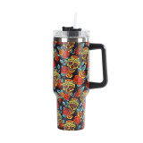 Halloween series insulated cup, American style skull head stainless steel insulated cup, portable handheld straw insulated cup