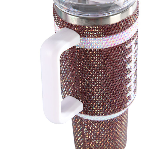 Amazon's best-selling rubber diamond insulated cup, stainless steel diamond inlaid 40oz car cup handle, stainless steel straw insulated cup